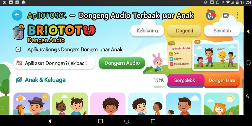 Tampilan antarmuka BRIOTOTO dengan pilihan dongeng audio yang menarik.