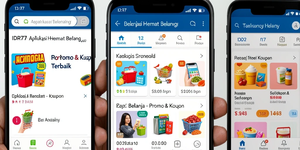 Antarmuka aplikasi IDR77 menampilkan berbagai kupon dan promo menarik.