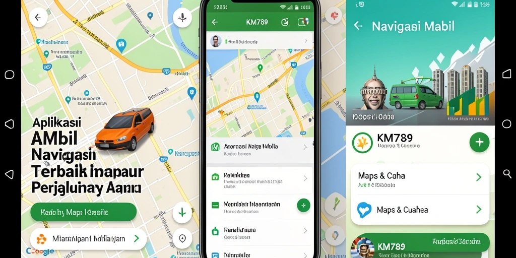 Tampilan antarmuka user-friendly aplikasi KM789 untuk navigasi mobil.