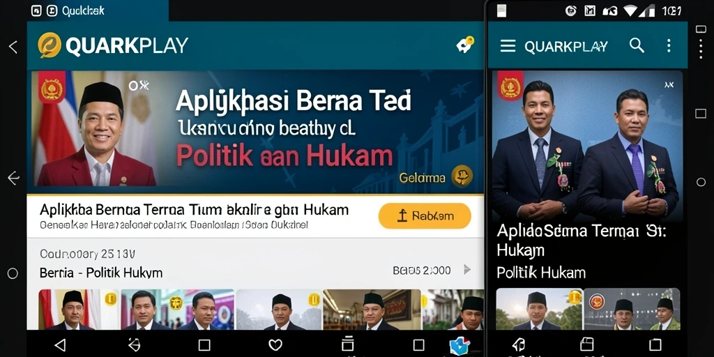 Antarmuka aplikasi QUARKPLAY menampilkan berita politik dan hukum terbaru.